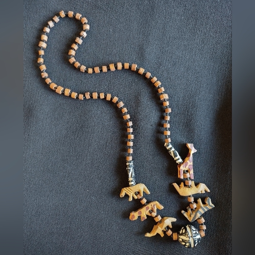 Handcrafted Wooden And Beaded African Animal Necklace